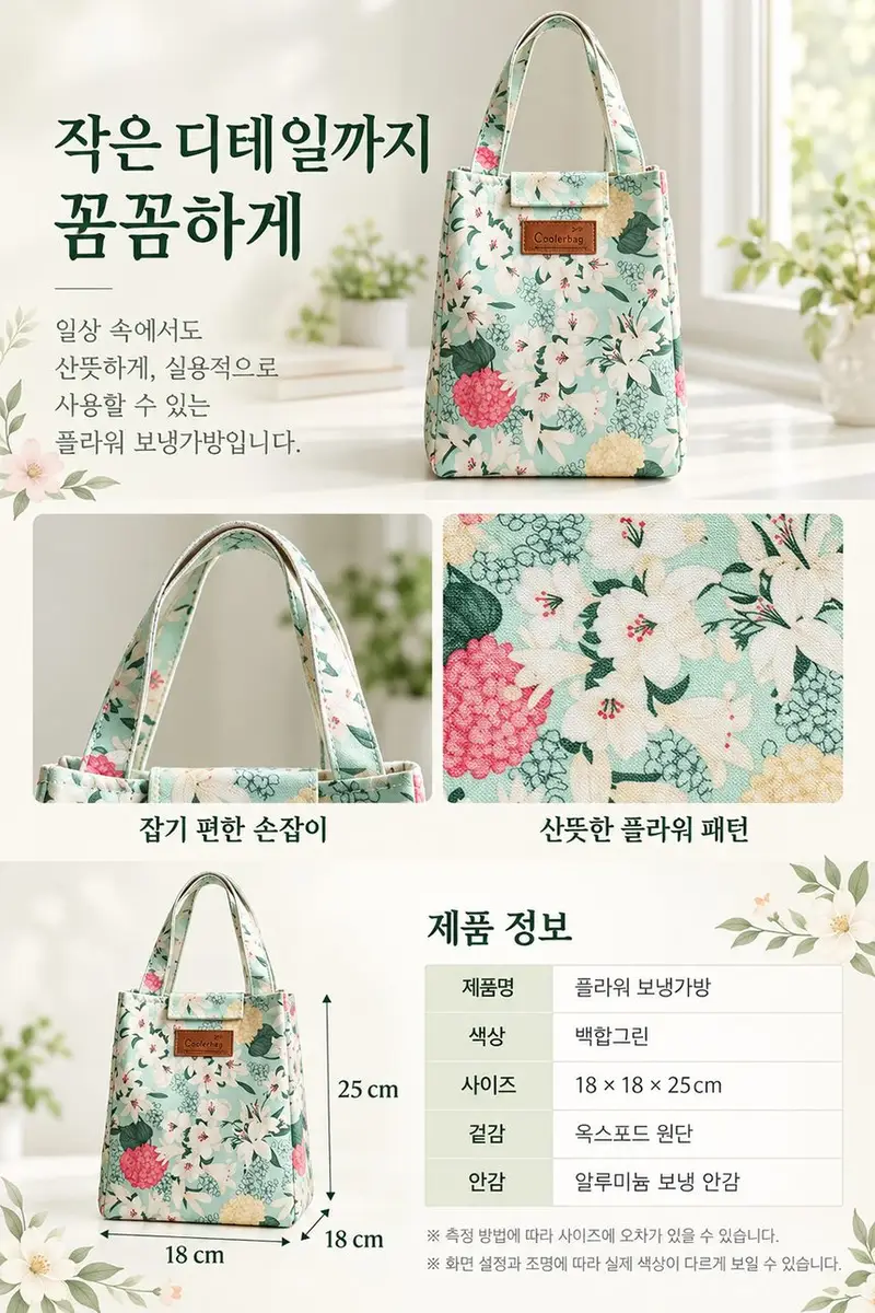 포워드테크 플라워 도시락가방 보온보냉 런치백 휴대용 3개 묶음 상세 이미지 3