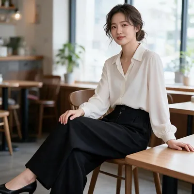 여성 와이드 팬츠 슬랙스 정장 바지 하객룩 사무/회계 대표 이미지
