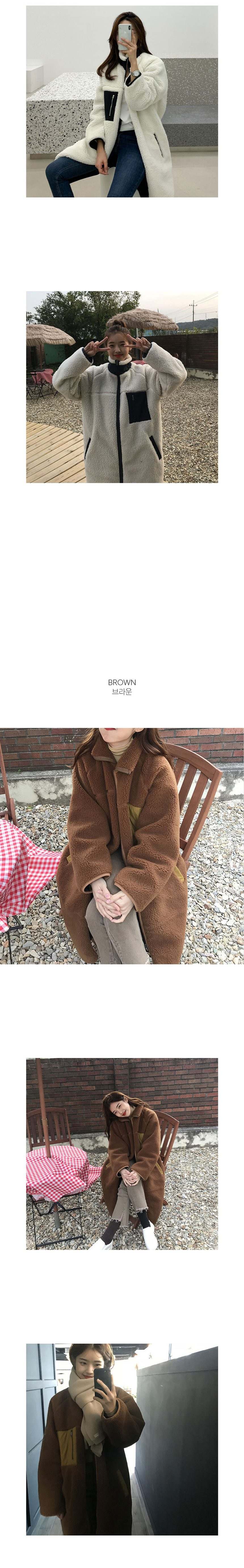 4컬러 롱 후리스 점퍼 레트로 플리스 패딩 양털자켓 상세 이미지 3