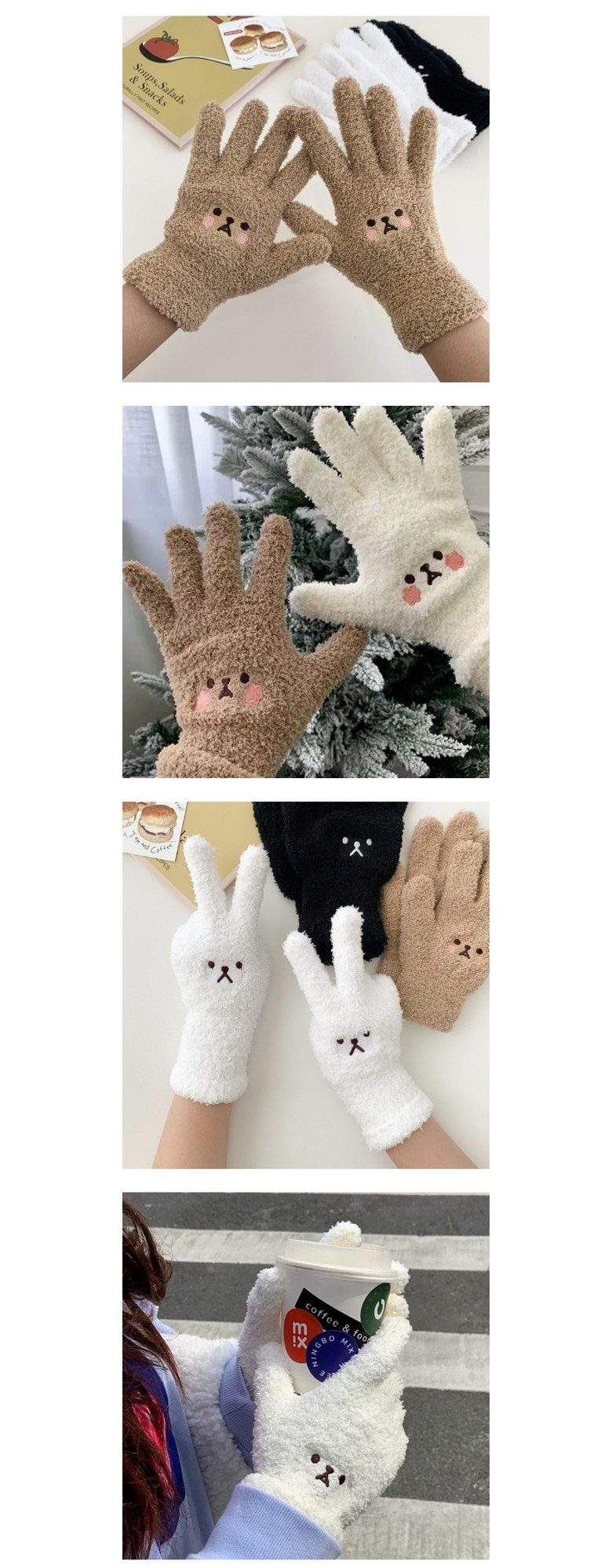 뽀글이 장갑 여성 곰돌이 자수 겨울장갑 3개 묶음 상세 이미지 2