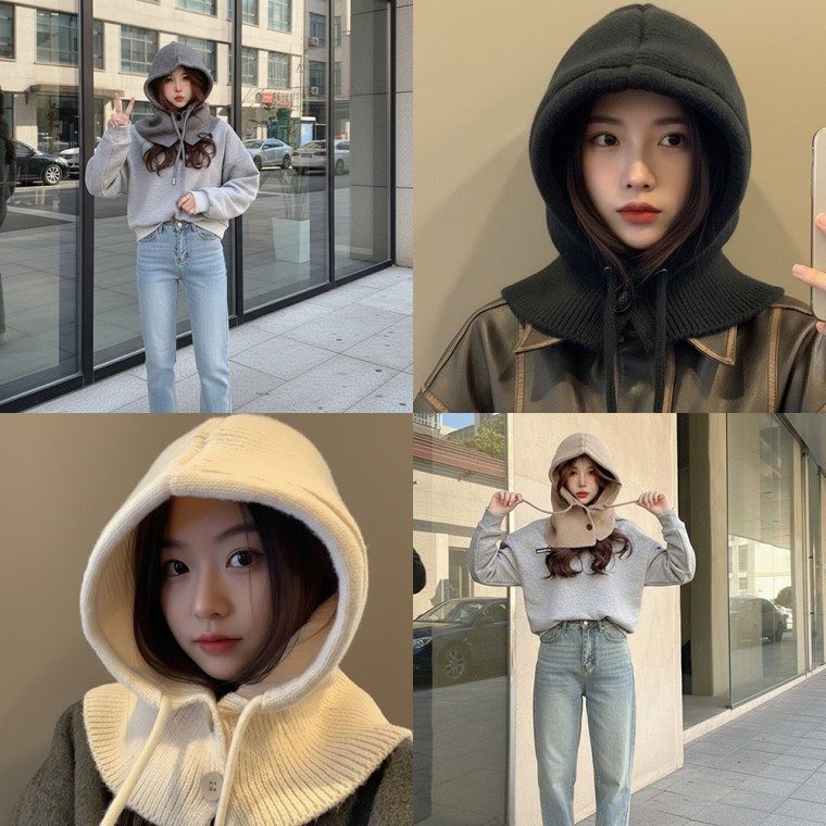 바라클라바 니트 후드목도리 넥워머 모자 3개 묶음 대표 이미지