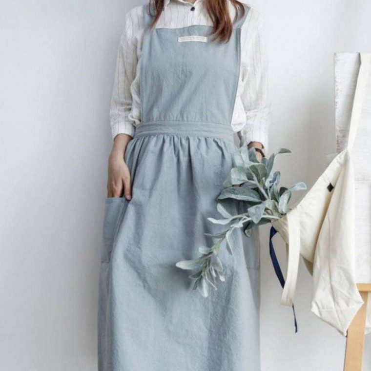 북유럽 린넨 프릴 원피스 앞치마 원예 캐주얼 주방 대표 이미지