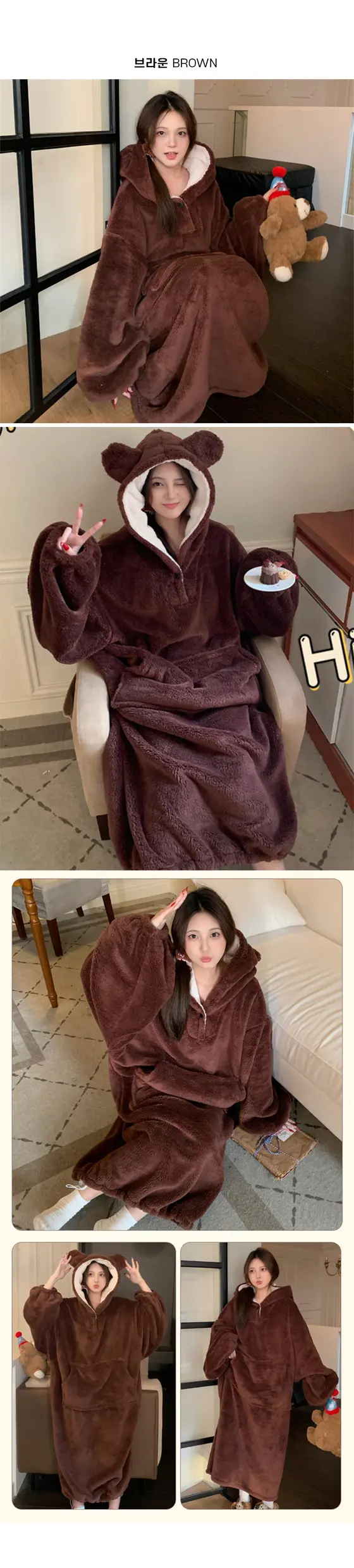 하이뷰 2898 곰돌이 후드 극세사 파자마 수면잠옷 상세 이미지 2