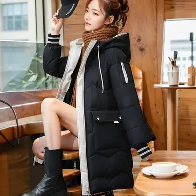 학생롱패딩 아우터 후드 하프 매트로즈 여자 방한 점퍼 대표 이미지