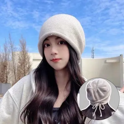 LND 여성 니트 비니 따뜻한 스트링 롤업 모자 3개 묶음 대표 이미지