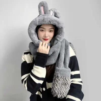 토끼 후드목도리 그레이 넥워머모자 여자목도리 머플러 대표 이미지