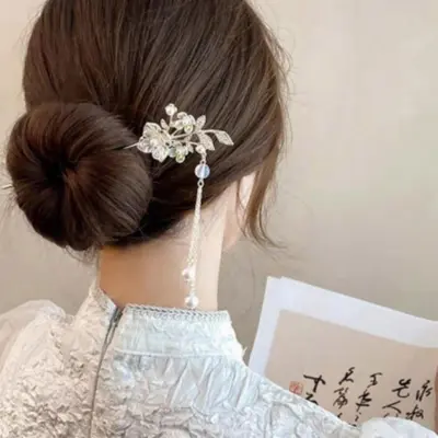 혼주 전통 헤어핀 진주 방울 꽃 나비 뒤꽂이 예쁜 3개 묶음 대표 이미지