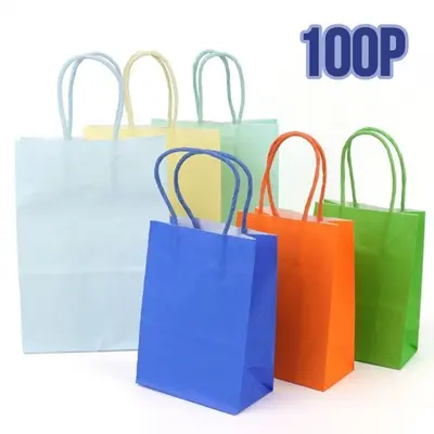 100P 6가지 컬러 미니 손잡이 종이 쇼핑백 대표 이미지