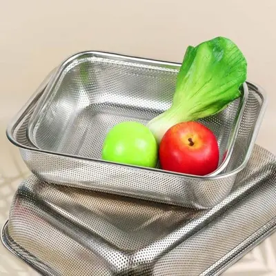 튀김받침 스텐바스켓 쌈채소바구니 펀칭 채반 사각 대표 이미지