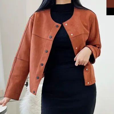 KYI S22 여자스웨이드라이더노카라자켓 패딩 재킷 대표 이미지
