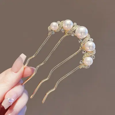 진주 큐빅 비녀 뒤꽂이 한복 혼주헤어 올림머리 헤어핀 3개 묶음 대표 이미지