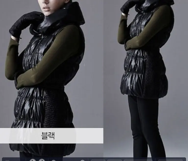 구스다운 벨트 하이넥 슬림 패딩 조끼 거위털 상세 이미지 2