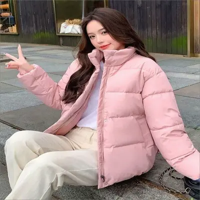 잠바 깔끔한 점퍼 목 올라오는 여자 패딩 숏 대표 이미지
