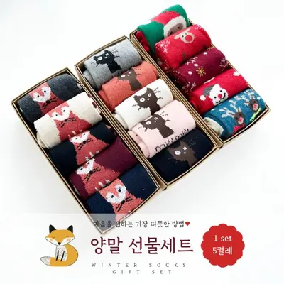 겨울 양말 선물세트 5켤레 선물 박스포장 중목/장목양말 대표 이미지