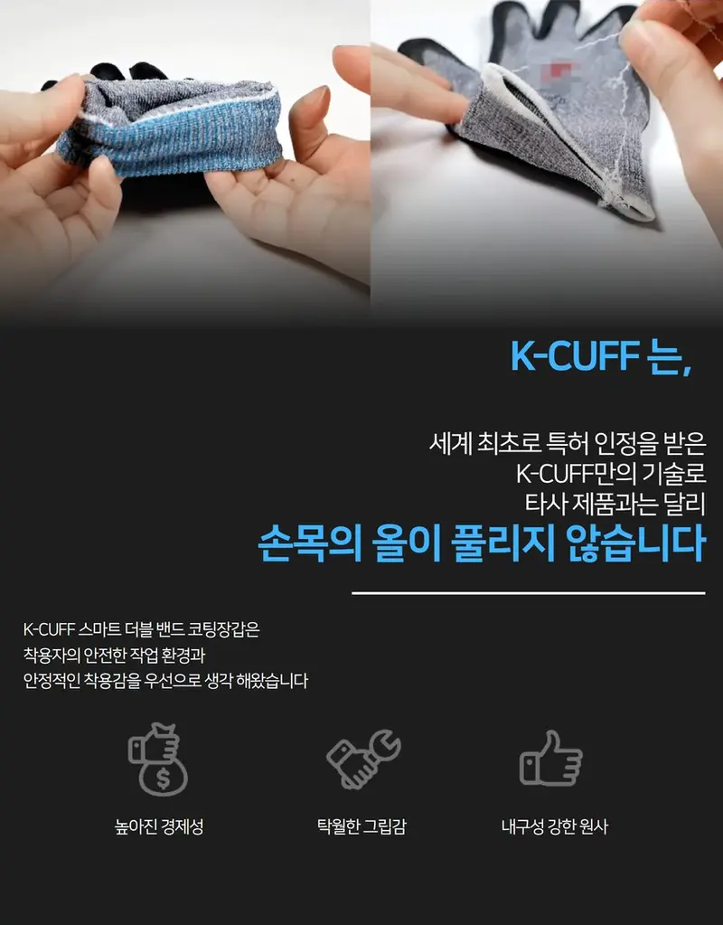 K-CUFF 스마트 더블밴드 국산 코팅장갑 안전장갑 3개 묶음 상세 이미지 2