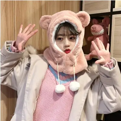 - 통통이 곰돌이 워머 겨울 따뜻한 방한 귀달이모자 대표 이미지