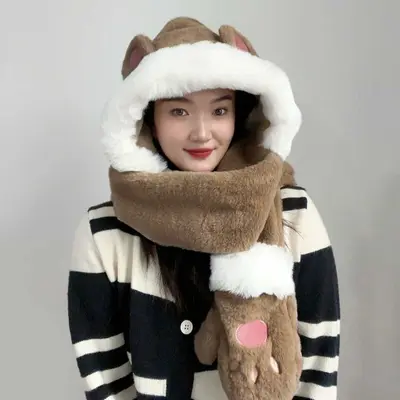 토끼 후드목도리 브라운 털목도리 겨울넥워머 머플러 대표 이미지