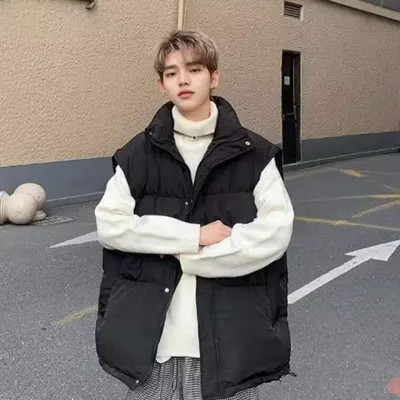 하이넥 숏기장 경량 겨울 오버핏 남자패딩조끼 대표 이미지