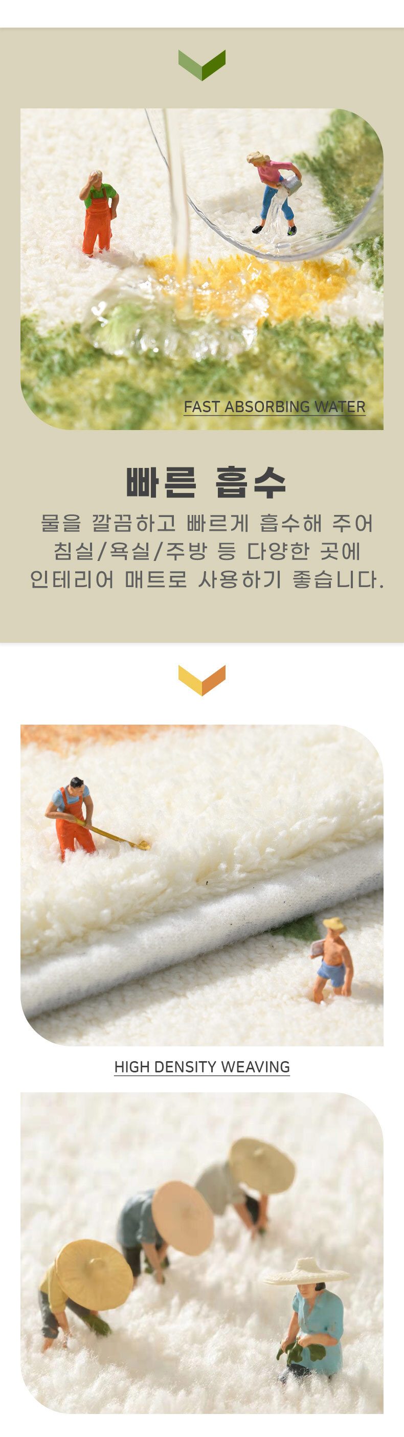 발매트 극세사 플라워 주방 욕실 화장실 3개 묶음 상세 이미지 3