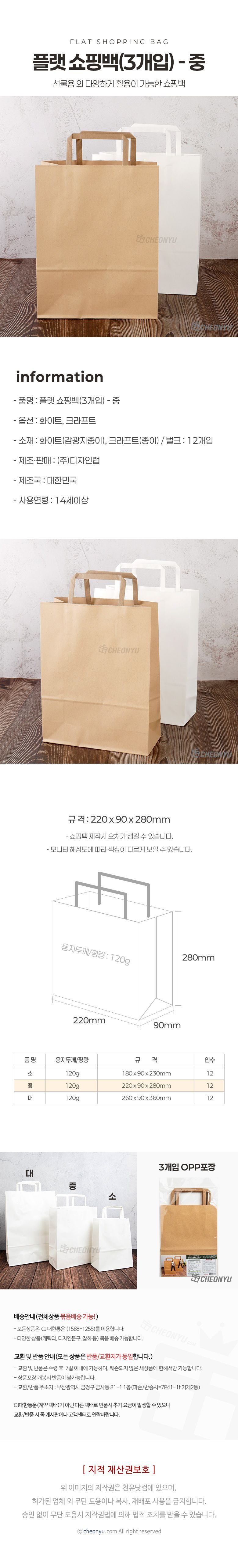 플랫 쇼핑백 선물백 포장가방 손잡이종이쇼핑백 상세 이미지 1