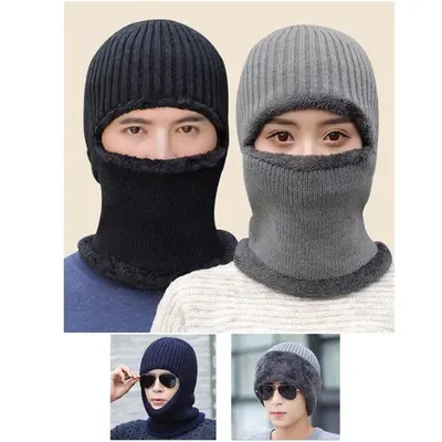 겨울 융털 복면 비니 모자 목도리 일체형 넥워머 귀 3개 묶음 대표 이미지
