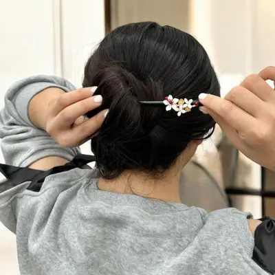 화이트꽃 나무 한복 비녀 머리장식 전통 헤어코사지 3개 묶음 대표 이미지