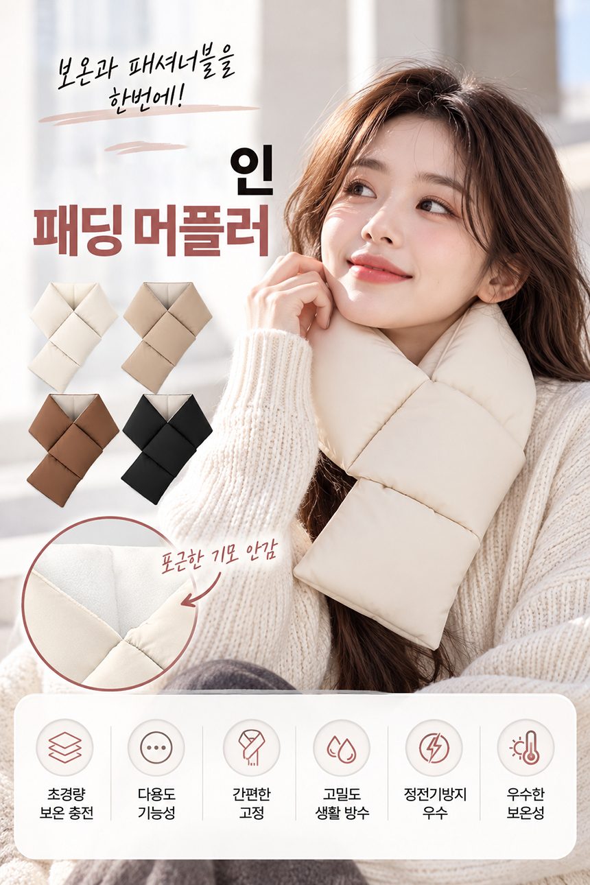 패딩 머플러 안감기모 경량 쁘띠 3개 묶음 상세 이미지 1