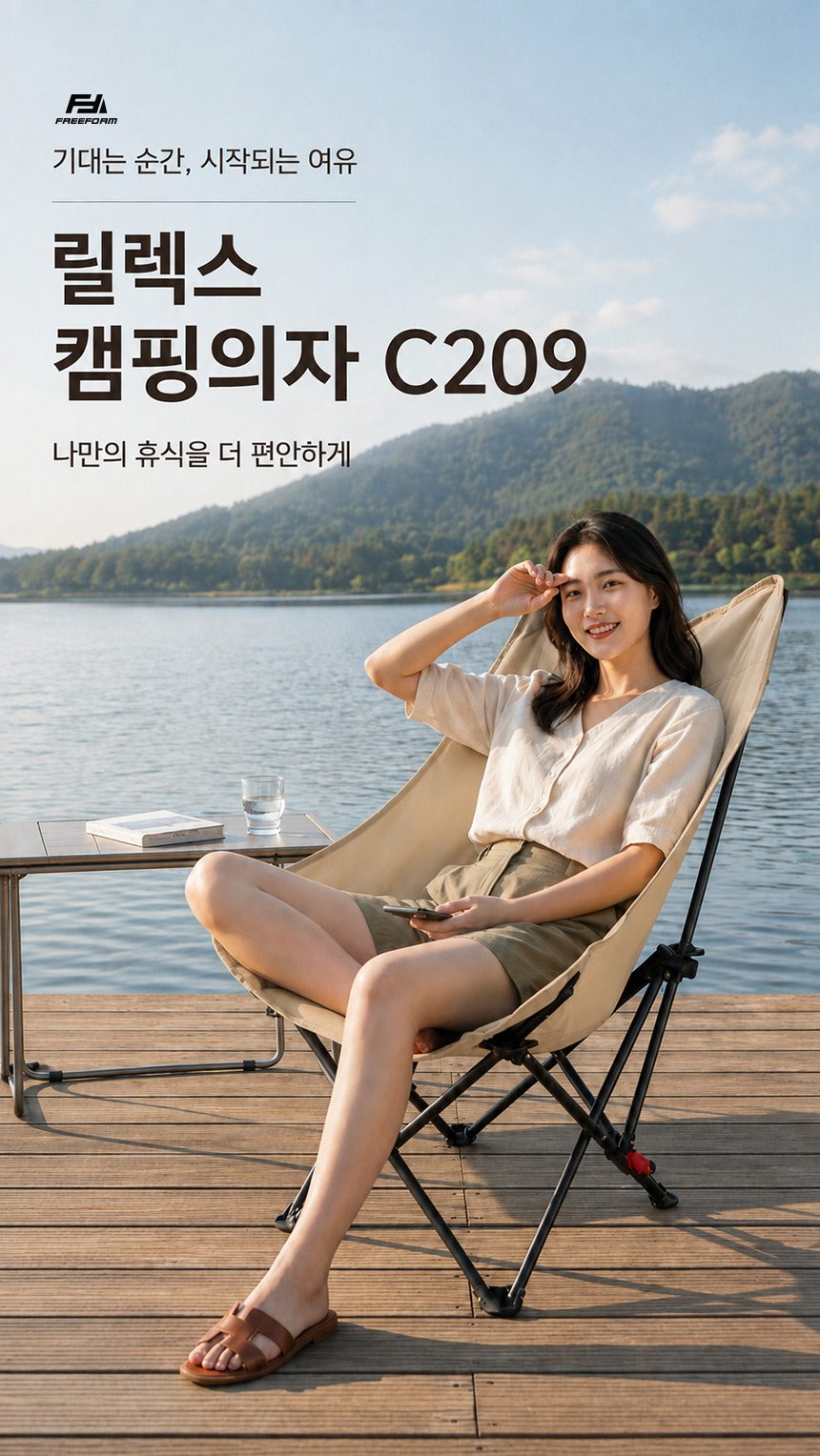 릴렉스체어 롱 각도조절 리클라이너 캠핑의자 베이지 블랙 상세 이미지 1