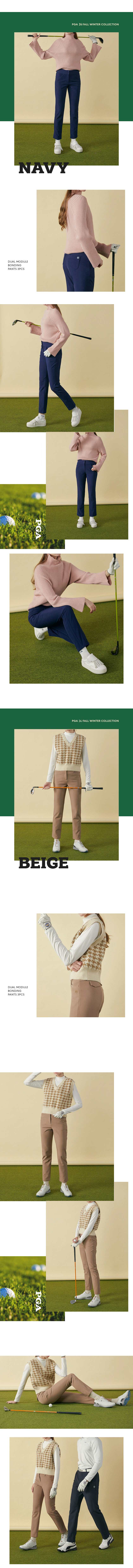여성용 PGA 기모 골프 바지 허리밴딩 하이 웨스트 상세 이미지 2